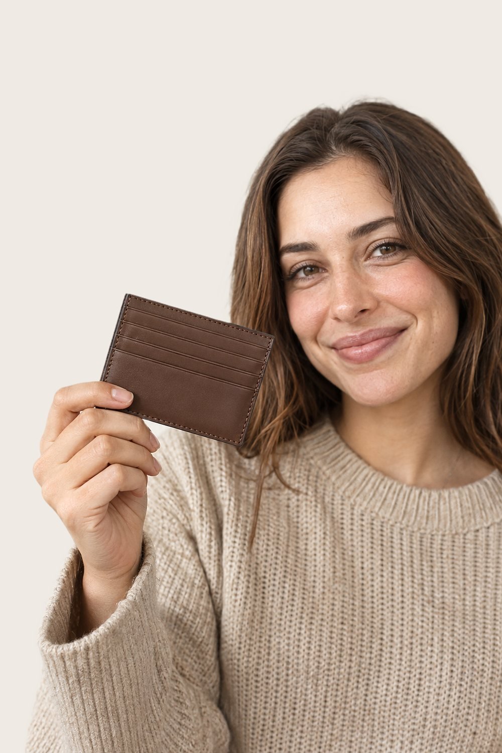 Card Holder in Cocoa, worn, front
