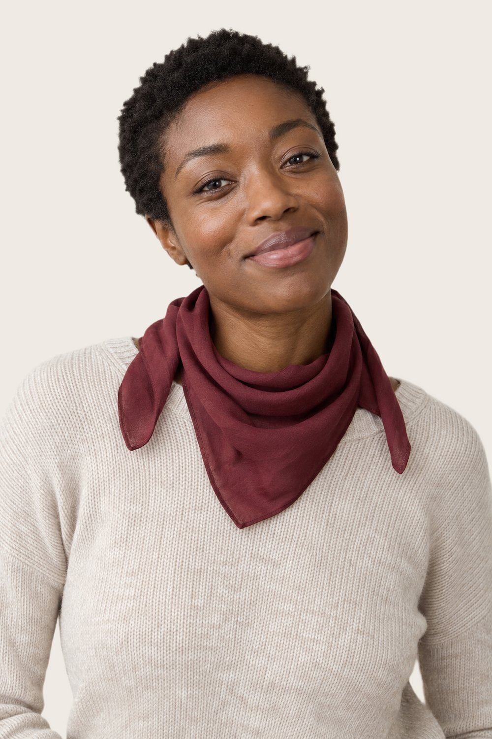 Cotton Bandana in Oxblood, worn, front