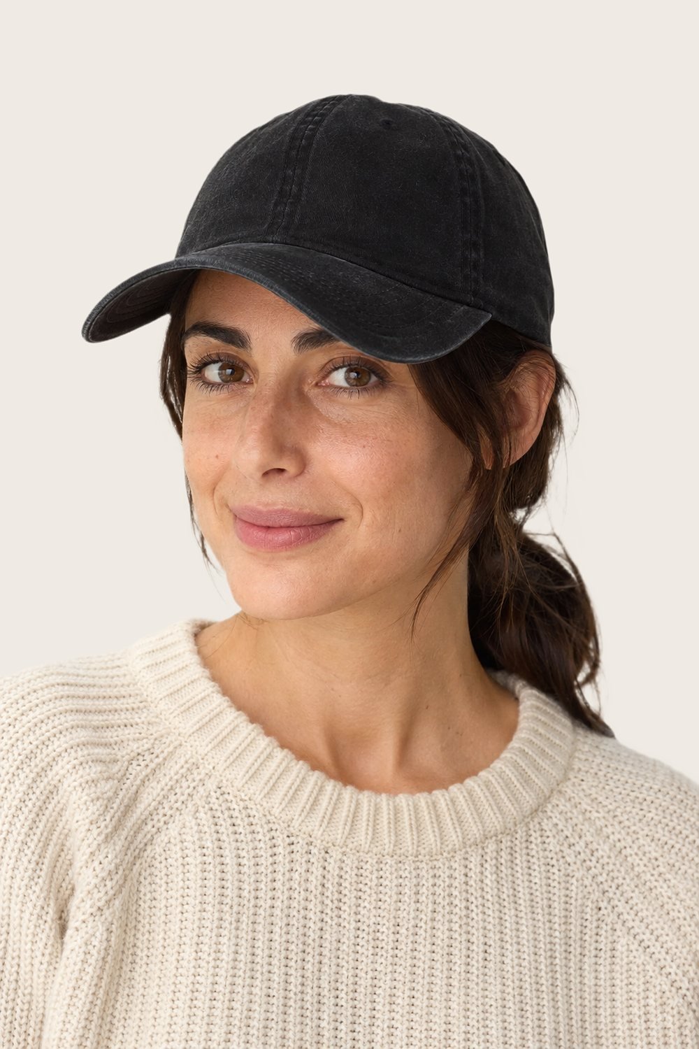 Cotton Cap in Ink, worn, front