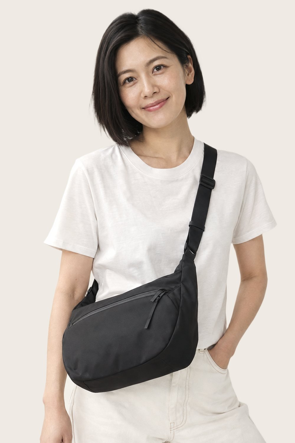 Crossbody Bag in Ink, worn, front