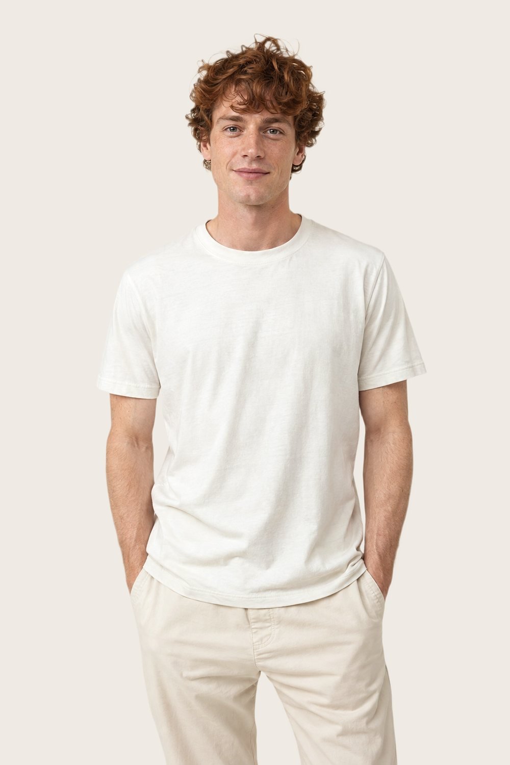 Everyday Tee in Chalk, worn, front