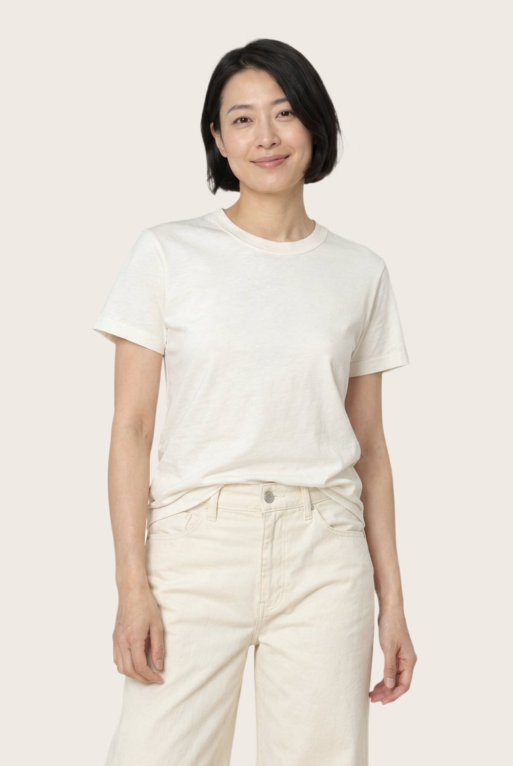 Everyday Tee in Chalk, worn, front