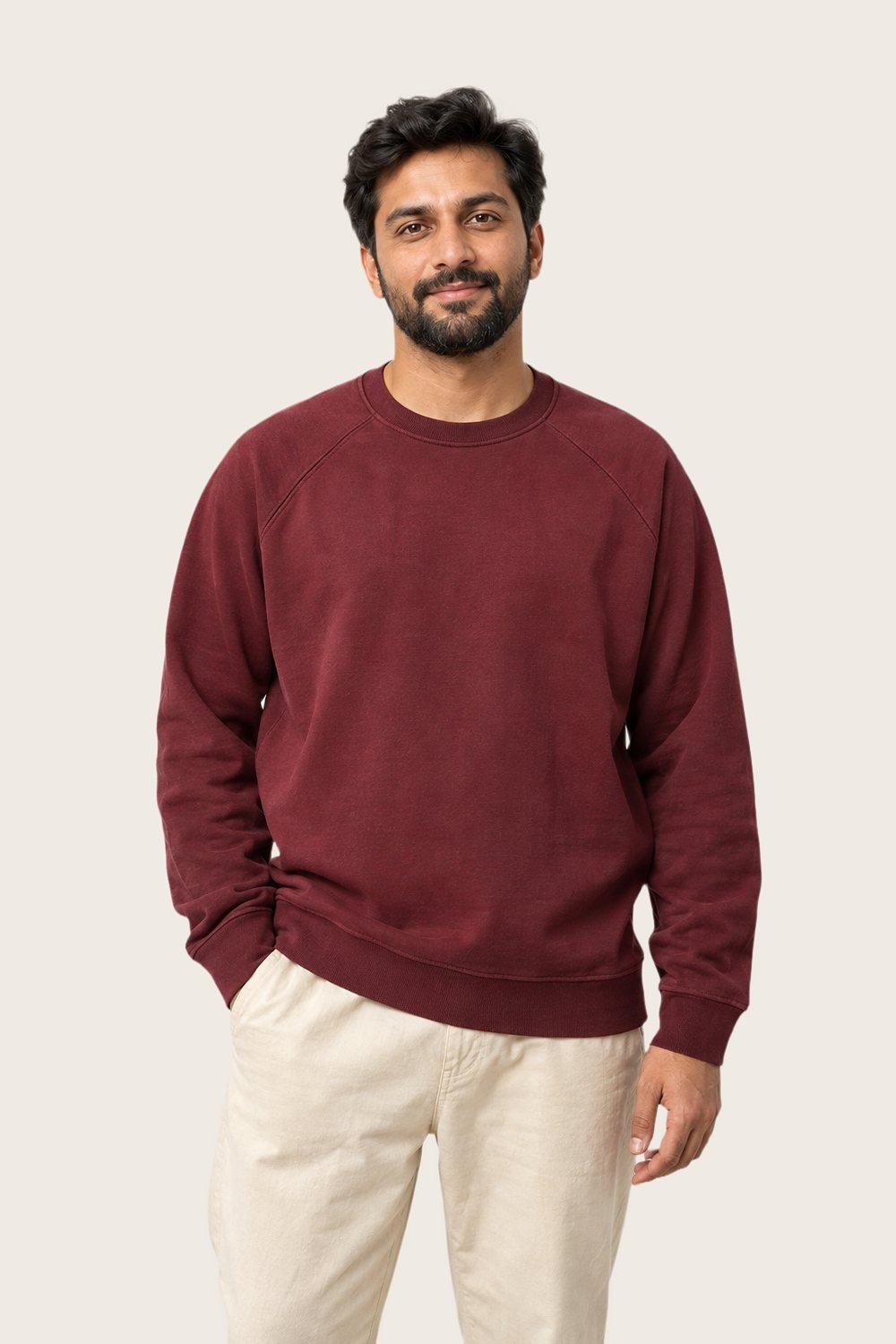Garment-Dyed Sweatshirt in Oxblood, worn, front