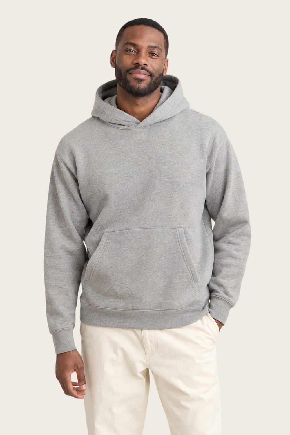 Loopback Hoodie in Grey marl, worn, front