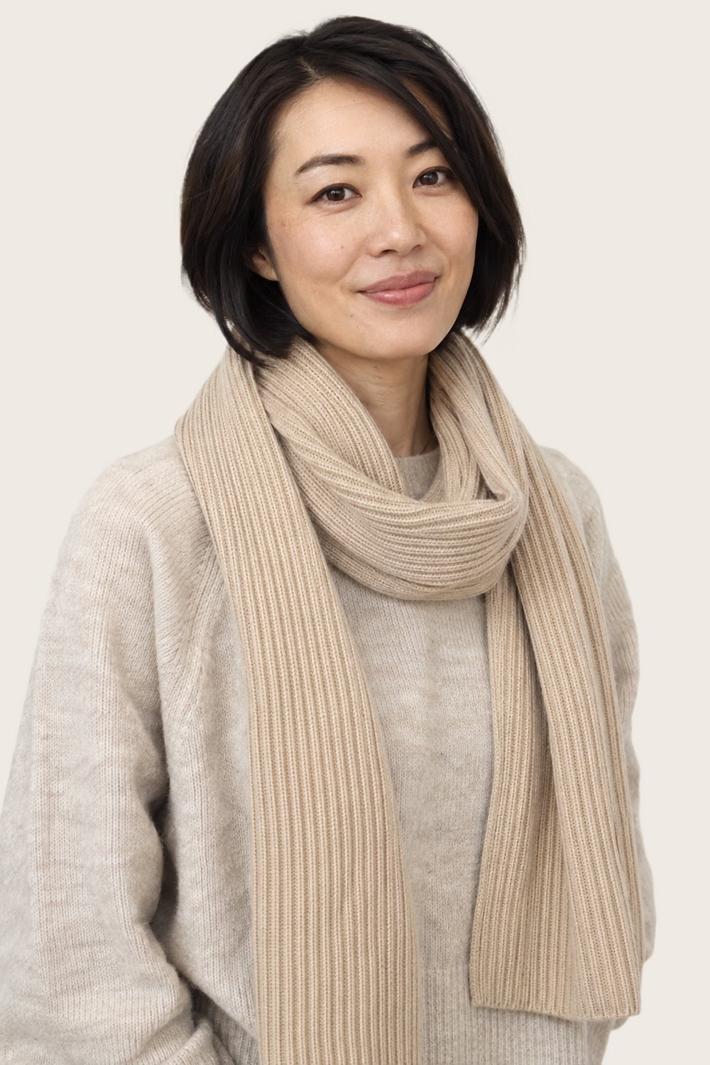 Merino Scarf in Oat, worn, front