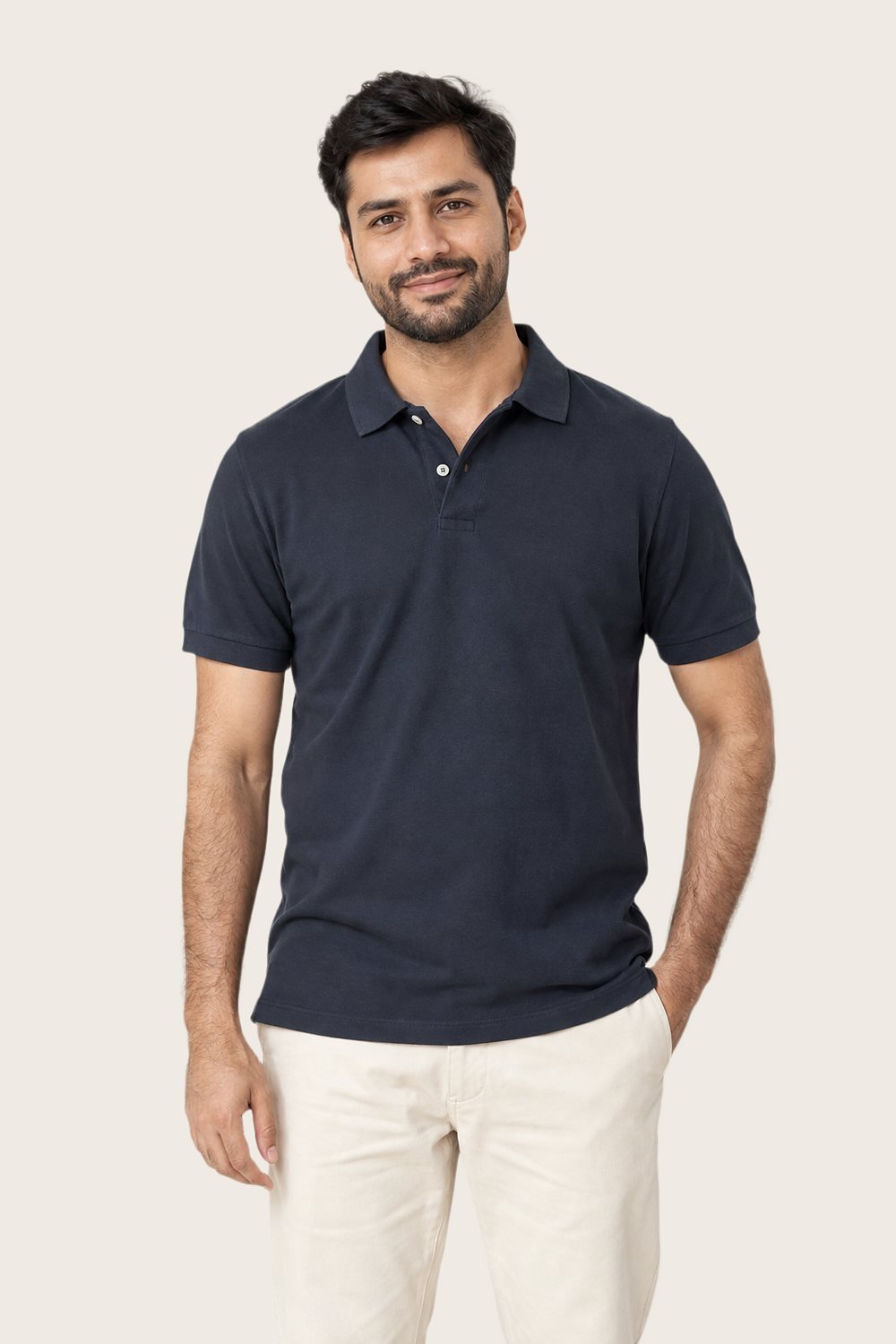 Piqué Polo in Harbour, worn, front