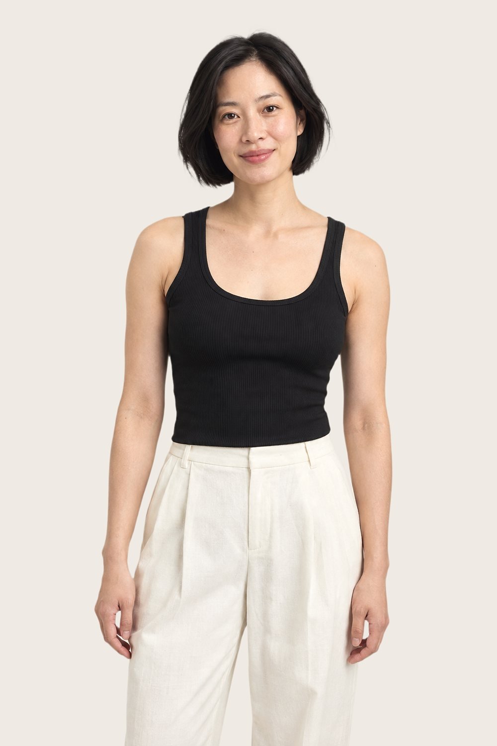 Ribbed Tank in Ink, worn, front
