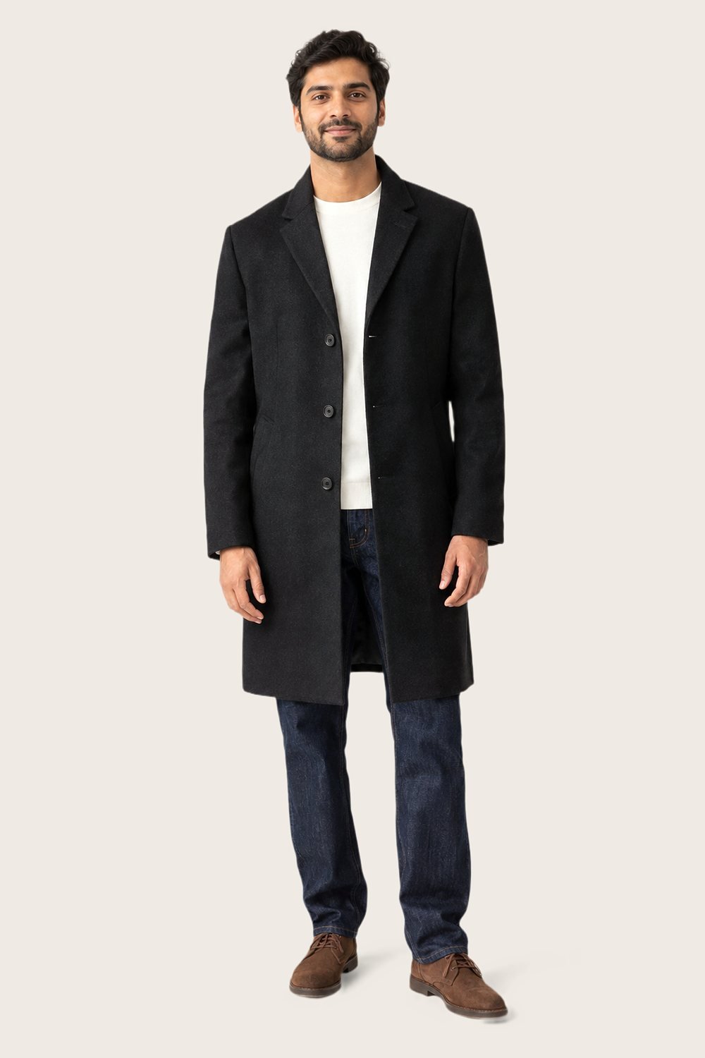 Wool-Blend Overcoat in Ink, worn, front